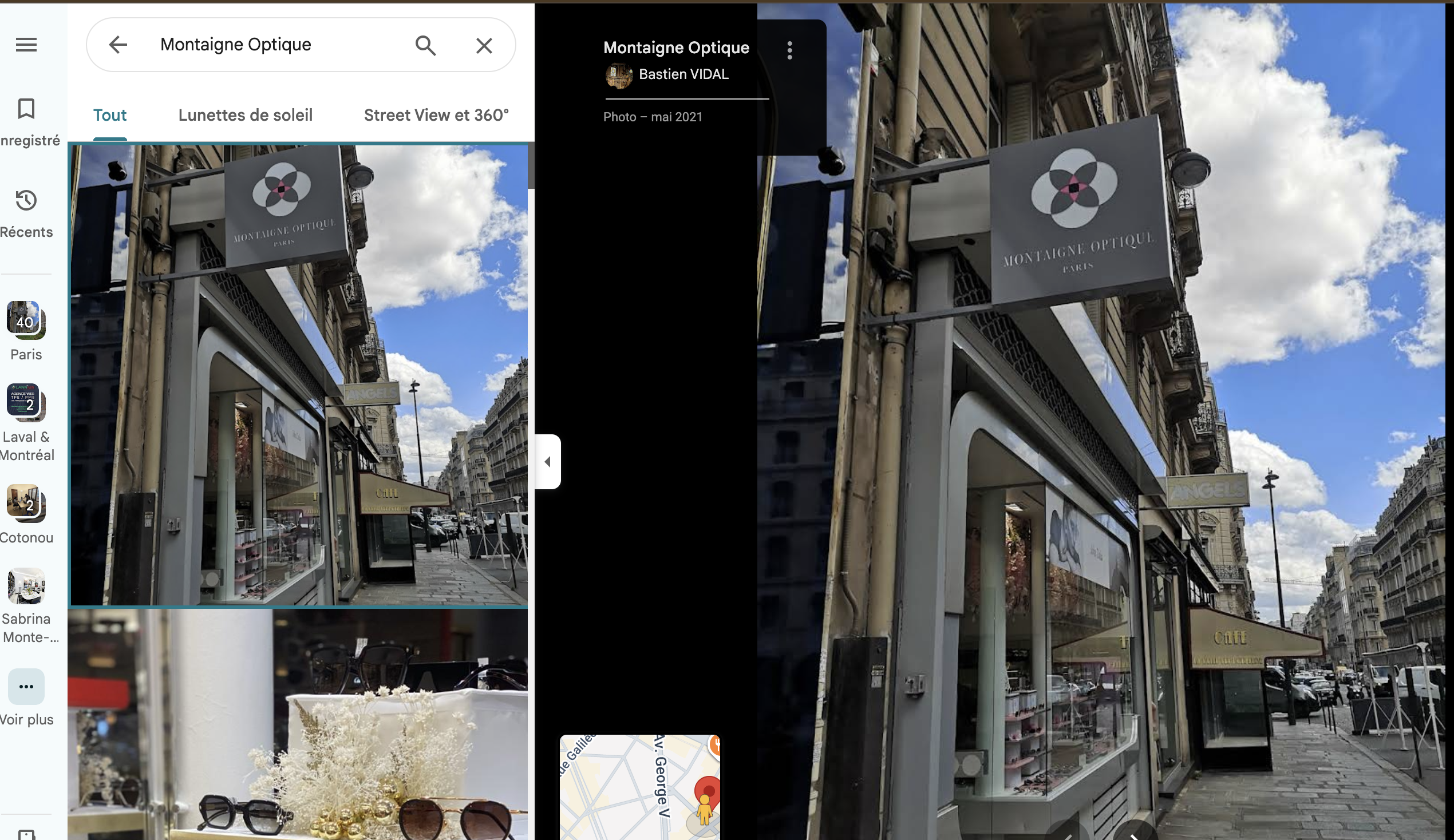 Façade de Montaigne Optique, Avenue Montaigne Paris